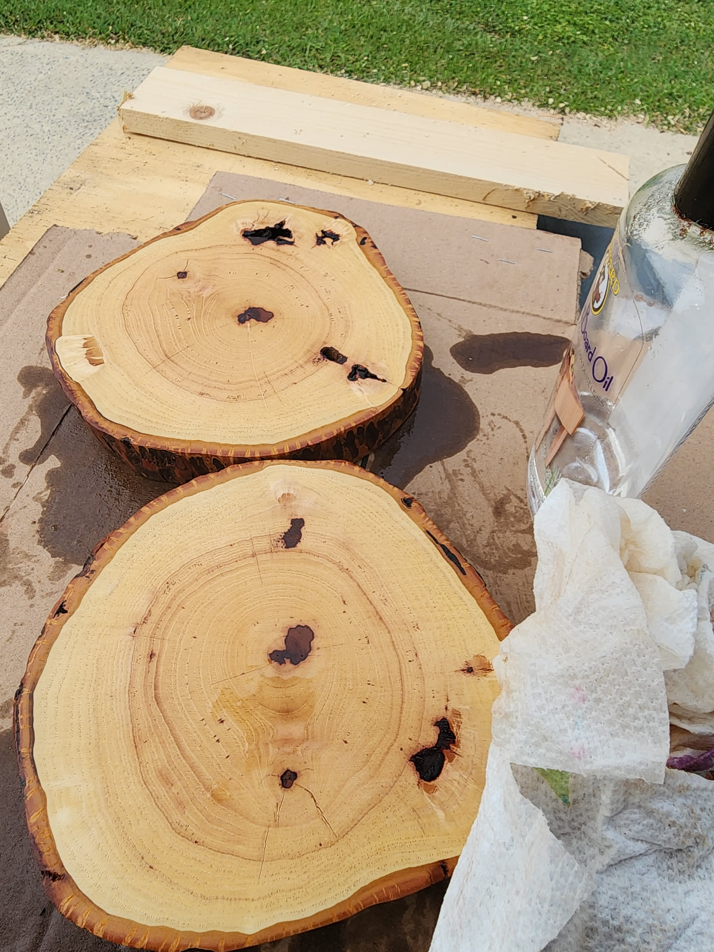 Live-edge pecan rounds after finishing
